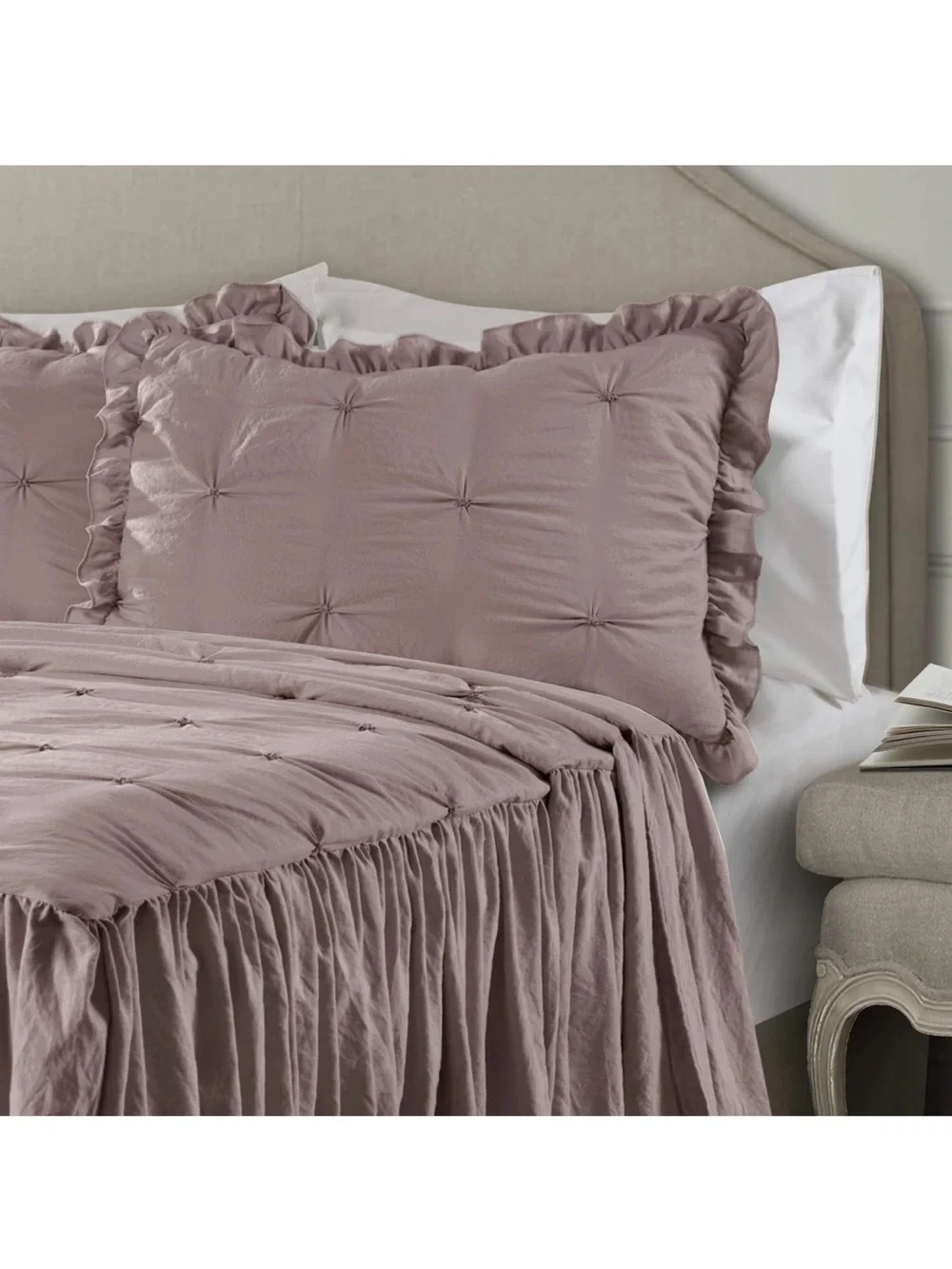 Lush Decor Ravello Pintuck Ruffle Skirt Woodrose 3PC Bedspread🛏️Set King Sz